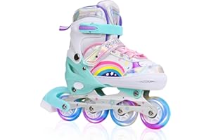 Adjustable Inline Skates for Kids Girls Children Beginners, Rainbow Inline Roller Skates with Light Up Wheels for Kids and Yo