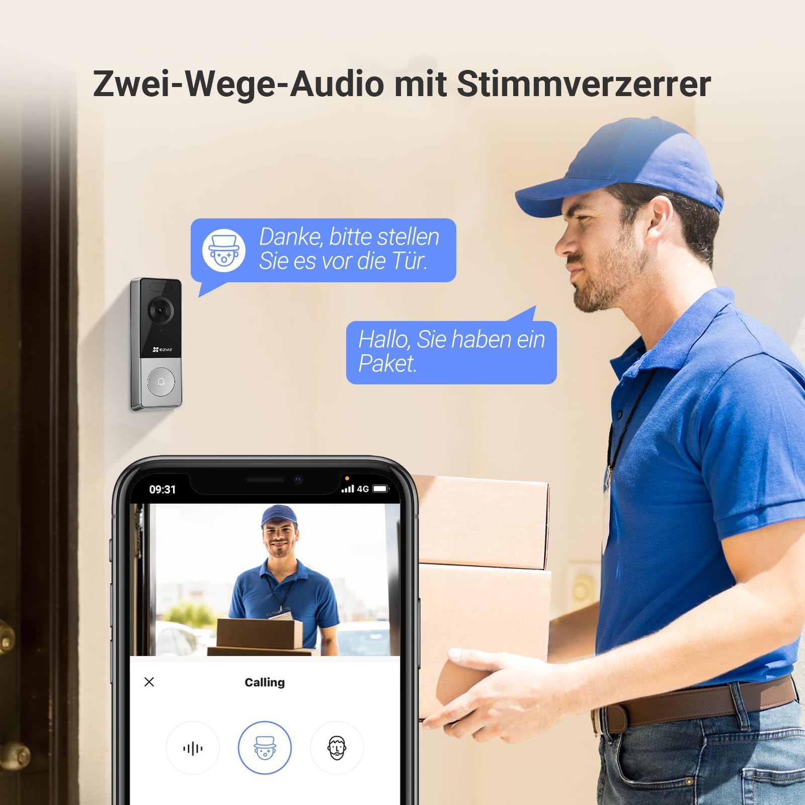 EZVIZ CP8 WLAN Video Türklingel Kabellos mit 3K 5MP Kamera, 9600mAh Herausnehmbarem Akku, Wi-Fi 6, Farbnachtsicht, 162° Weitwinkel, Personenerkennung, Chime, 2-Wege-Audio, Alexa & Google Assistant 9