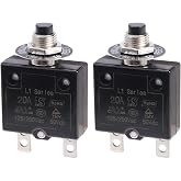 RKURCK Thermal Circuit Breaker 20 Amps, Thermal Overload Protector L1 Series 125-250V AC 50V DC Push Button Manual Reset Circuit Breaker 20A 2 Pcs
