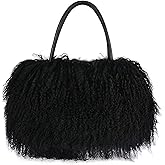 FINILUO Women Luxury Real Lamb Mongolian Flush Wool Fur With Genuine Leather Handles Handbag
