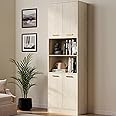Kitchen Pantry Storage Cabinet 75" Tall 4 Doors Wood Freestanding Cupboard with Open Countertop and Adjustable Shelves Utility Hutch Cabinet for Dining Room Living Room Laundry Bathroom, Light Oak