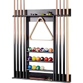 Pool Cue Rack Wall Mount For 8 Cues, Balls &amp; Billiard Accessories Storage | 100% Solid Pine Wood Pool Stick Holder Pool Table Accessories Organizer for Game Room, Home Bar