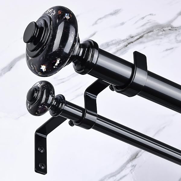 WOLISTSA BLACK DOUBLE CURTAIN ROD 36-184 INCH DECORATIVE CRYSTAL DUAL RODS