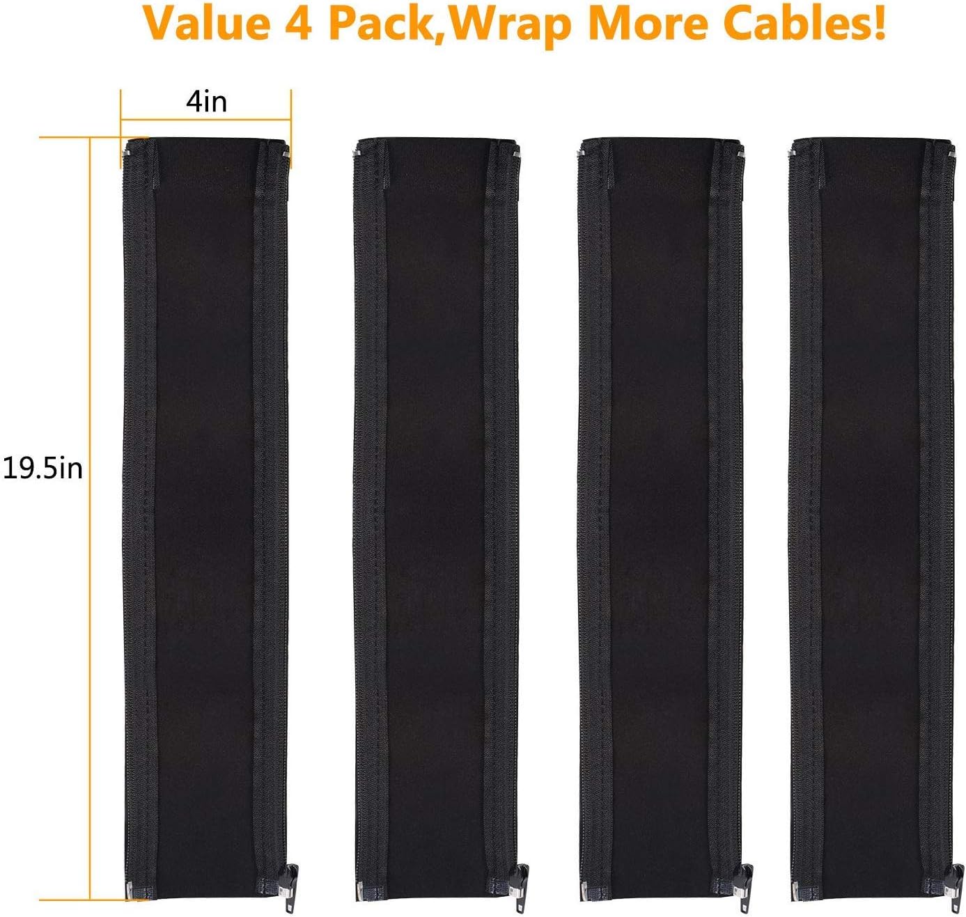 Bestfy Cord Organizer System Cable Management Sleeve, 19.5 inch, Wire Cover with Zipper, Cable Wrap, Cord Sleeves for TV, Computer, Office, Home Entertainment, 4 Pack: Home Audio & Theater