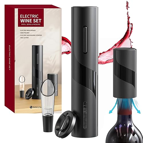 SIGBOT Electric Wine Opener,Battery Operated Wine Bottle Openers with Foil Cutter, Aerator& Electric Vacuum Stopper(4in1).One-click Button Corkscrew Remover, Great for Wine Lovers,Perfect Wine Gift.