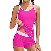 DONWEN Girls Swimsuits Sporty Adjustable Straps Bathing Suits UPF 50+ Boyshort Tankini Beach Pool Swimwear