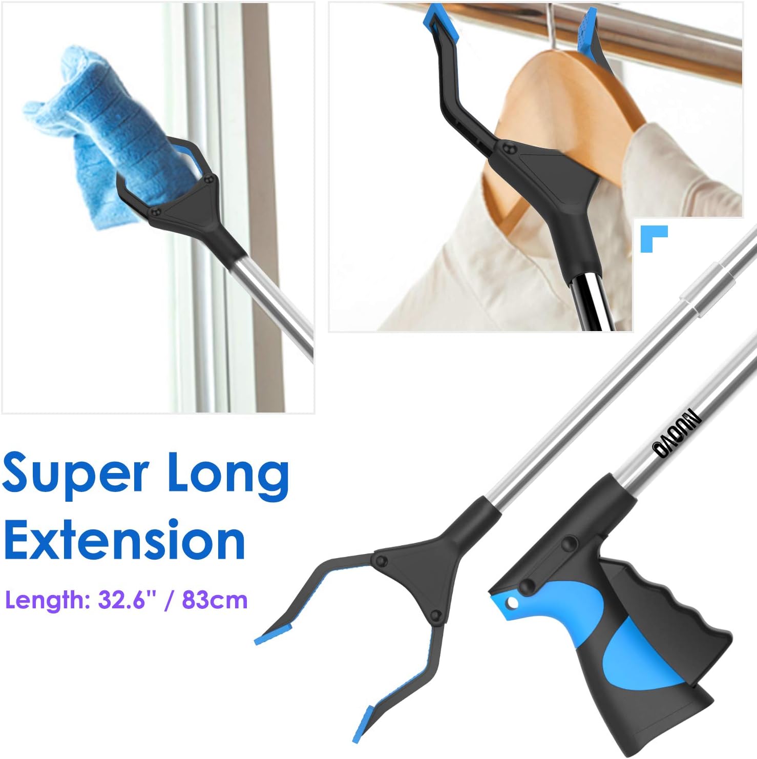 Nuovoware Reacher Grabber Tool, 32" Foldable Handy Pick Up Grabber, Lightweight Long Mobility Aid, Reaching Assist Tool for Items on High Cabinets, Litter Picker, Arm Extension, Blue: Kitchen & Dining