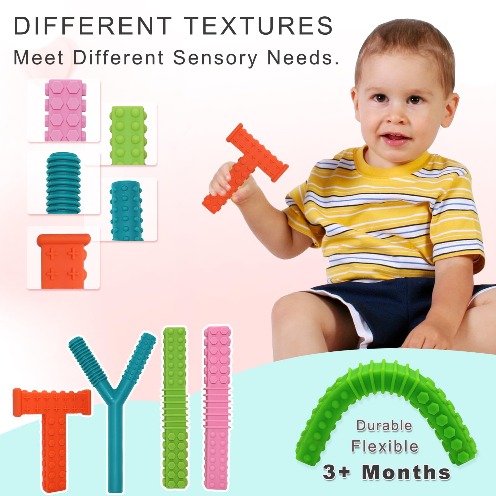Sensory Chew Toys for Autistic Children, 4 Pack Silicone Chew Tube Teething Sticks Toys for Autism, ADHD, SPD, Chewies with Special Needs, Oral Motor Chewy Tool for Sensory Kids Chewer.