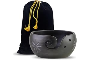 Hind Handicrafts Premium Solid Dark Handmade Crafted Wooden Portable Antique Yarn Storage Bowl - Holder for Knitting Crochet 