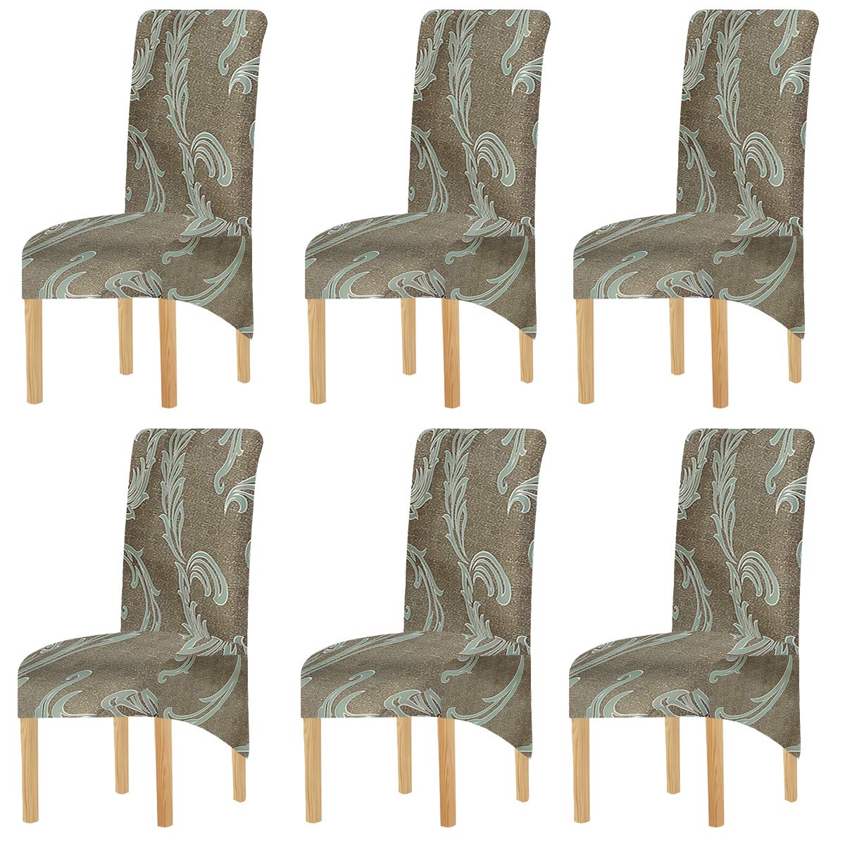 KELUINA Printing Fabric Stretch XL Chair Covers for Dining Chairs, 2/4/6 Pcs Elastic Large Chair Slipcover for Dining Room Wedding Banquet Party Decoration (Multi-6, 6 Pack)