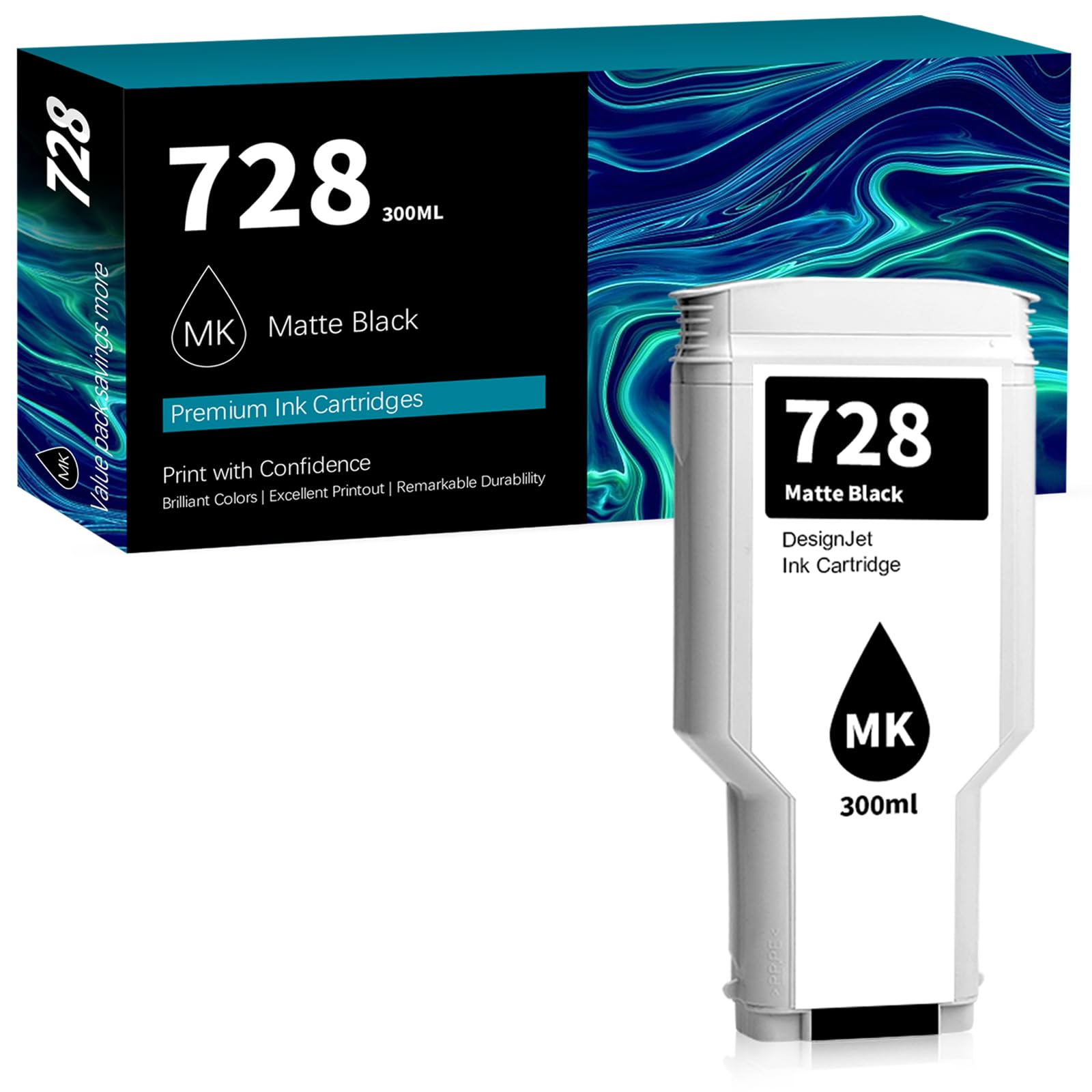 Photo 1 of 728 Ink Cartridges (300ml, Matte Black), 728XL DesignJet Ink Cartridge F9J68A Replacement for HP DesignJet T830 MFP & T730 Large Format Plotter Printer(1-Pack)