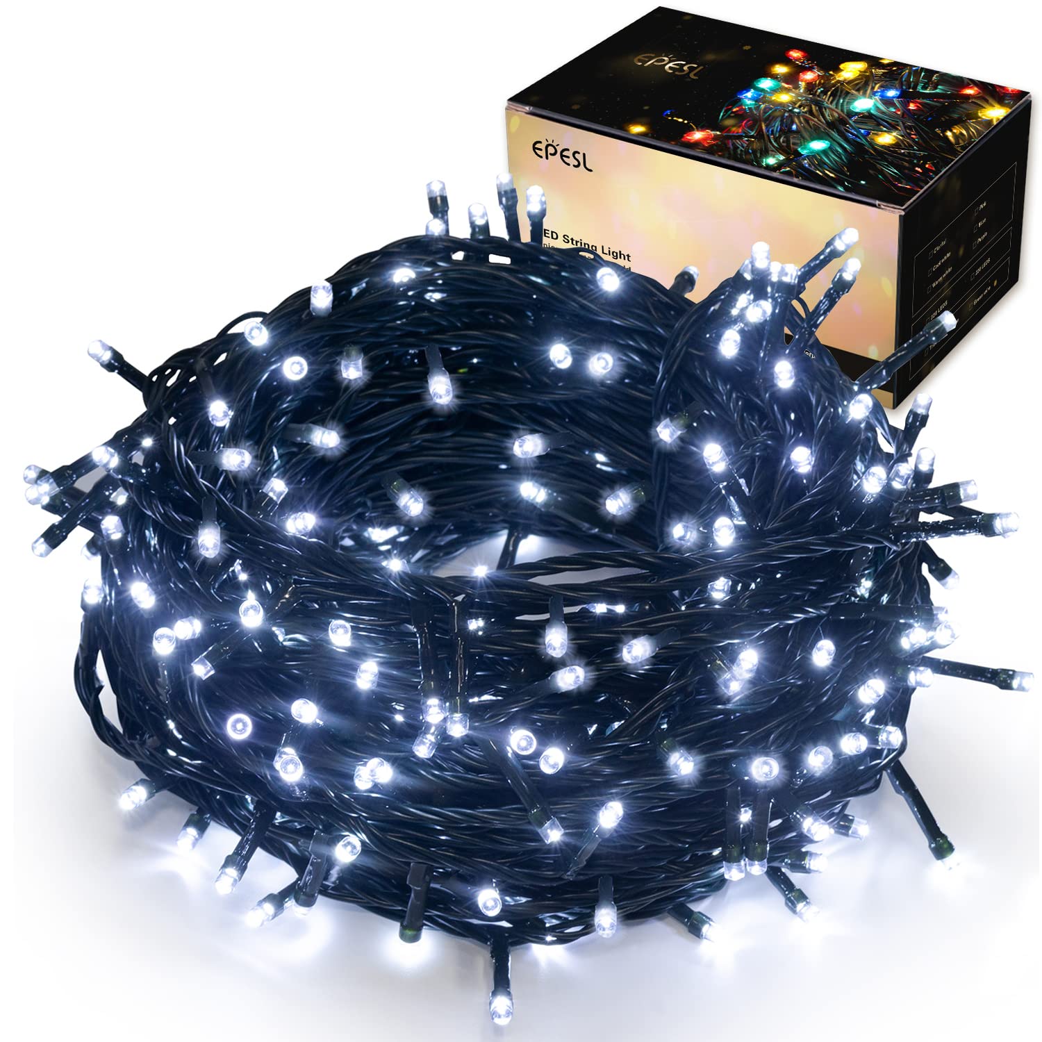 Christmas Lights Cool White - 35m/115ft 320 LEDs Memory Function 8 Modes End to End Plug Expandable Waterproof Outdoor Indoor Fairy String Lights for Xmas Tree/Halloween/Patio/Garden/Home/Wedding