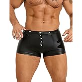 ohyeahlady Mens Punk Boxer Shorts PU Faux Leather Pouch Trunks Underwear Rivet Trim Sexy Lingerie for Men Rave Shorts