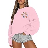 HEBBE Dog Mom Sweatshirts For Women Floral Dog Paw Sweatshirt Embroidered Paw Pullover Tops Oversized Sweater