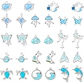 Cheriswelry Sea Animal Charms Pendants 30Pcs Ocean Animal Alloy Enamel Charms 13-32mm for DIY Necklace Earring Bracelet Jewelry Making