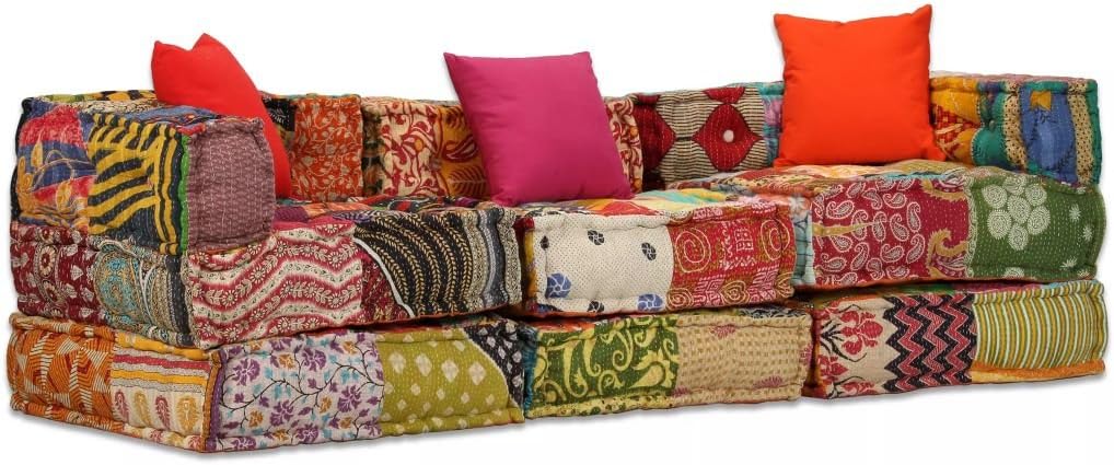 Vidaxl Canapé Lit Modulable à 3 Places Tissu Patchwork Canapé Convertible