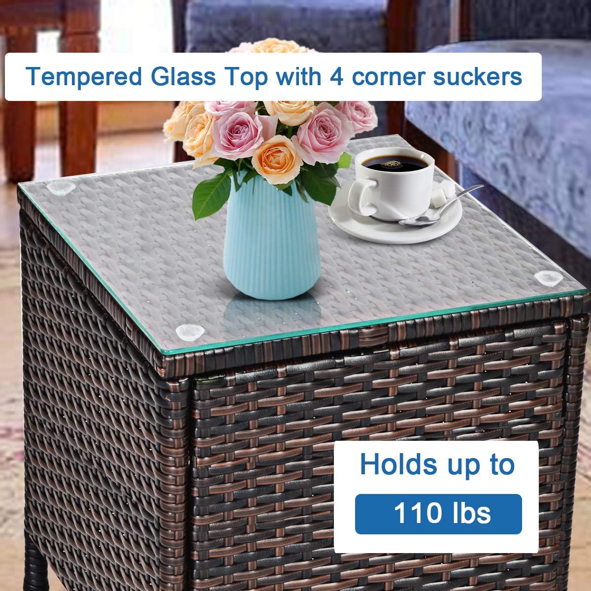 Tangkula Patio Furniture Set 3 Piece, Outdoor Wicker Rattan Conversation Set with Coffee Table, Chairs & Thick Cushions, Suitable for Patio Garden Lawn Backyard Pool: Garden & Outdoor