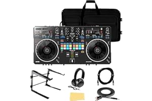 Pioneer DDJ-REV5 Scratch-Style 2-Channel Professional DJ Controller Bundle with Case, Laptop Stand, Headphones, XLR Cable, TRS-to-RCA Breakout Cable, and Austin Bazaar Polishing Cloth