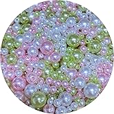 Tingoons 30g Mixed 3-8mm Pearl Beads Round Loose Satin Pearls Plastic Crafts Beads for Jewelry Making Earring Bracelet Necklace Key Chains Vase Fillers Home Decoration (Mixed Pink Green Series)