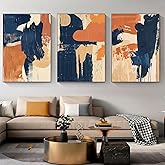 Orange Blue Canvas Wall Art Minimalist Boho Modern Paintings Navy Blue Gold Beige Abstract Pictures Mid Century Abstract Wall Art Terracotta Blue Orange Painting Modern Abstract Print 16x24in No Frame