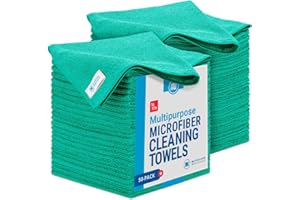 MICROFIBER WHOLESALE 16" x 16" All Purpose Microfiber Towels - 50 Pack - Reusable Wash Cloths, Dust, Kitchen, Car, Shop Rags for Cleaning (Green)