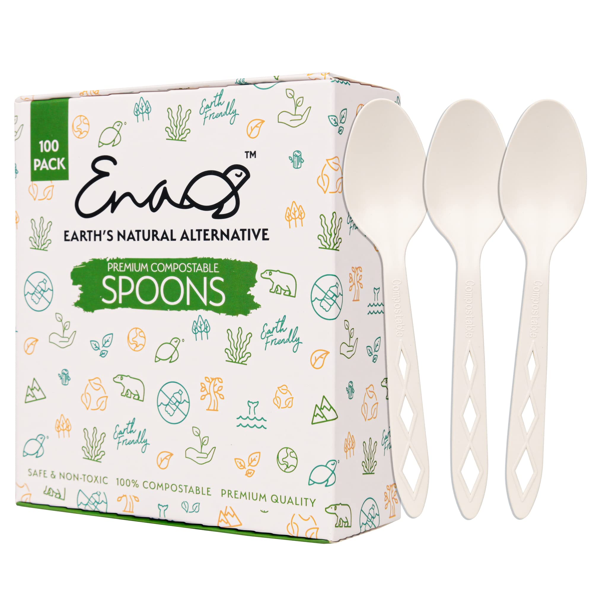 Photo 1 of 100% Compostable Non Plastic Spoons [100 Pack] CPLA Disposable Spoons. Non Plastic Silverware Set. Eco-Friendly Cutlery, Off White Flatware, Extra Sturdy Utensils, by Earth's Natural Alternative