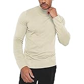 KINGBEGA Men Regular Fit Basic Lightweight Long Sleeve Pullover Top Mock Turtleneck T-Shirt