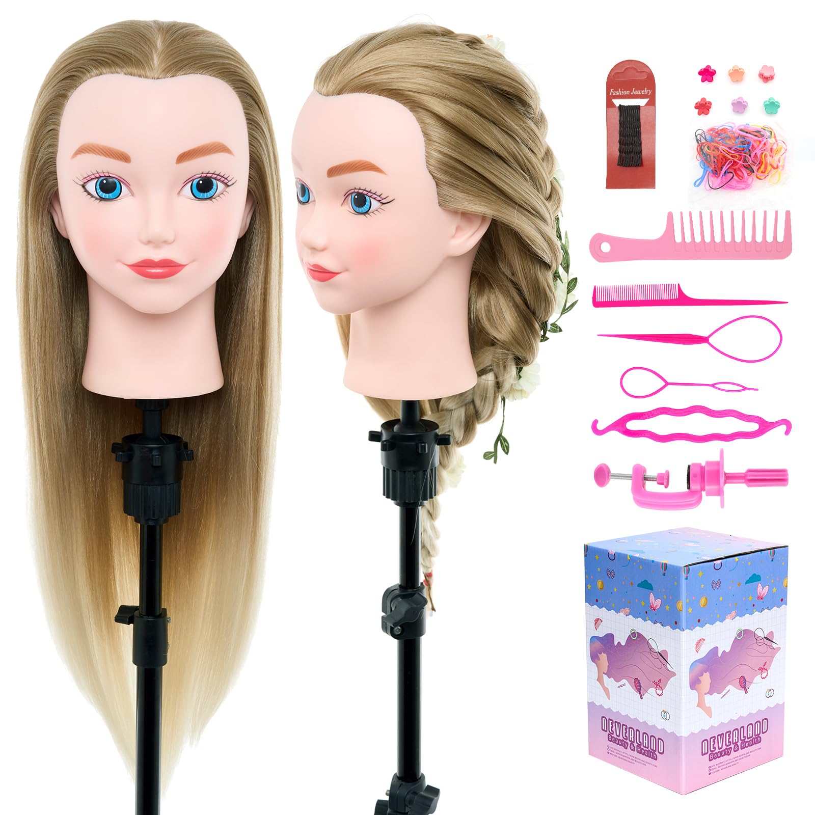 Photo 1 of 20" Mannequin Head with Hair - Cosmetology Manikin Practice Braiding Doll Head for Hair Styling, Training Head for Braiding Hairdressing for Kids