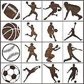 Sports Stencils, 16 Pcs Sports Ball Stencils, Football Basketball Soccer Baseball, Reusable Plastic Template for Painting on Wood Drawings Woodburning Canvas DIY Decor 6"x6"