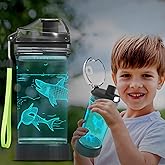 Ammonite Shark Kids Water Bottle with 3D Glowing LED Light - 14 OZ Tritan BPA Free - Creative Ideal Travel Cup Gift for School Kid Boy Child Holiday Camping Picnic