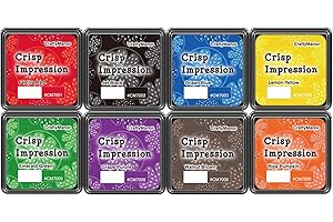CraftyManor Crisp Impression Mini 8 Color Pigment Ink Pads for Stamps, Fingerprint InkPads, Stamp Pad for Scrapbook Paper & W