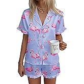 Ekouaer Satin Pajama for Women Short Sleeve Silky Pj Short Set Bow Front Tie Up Loungewear Sleepwear