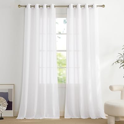 PONY DANCE Linen Look Voile Curtains Eyelet Top 52x95 Set of 2