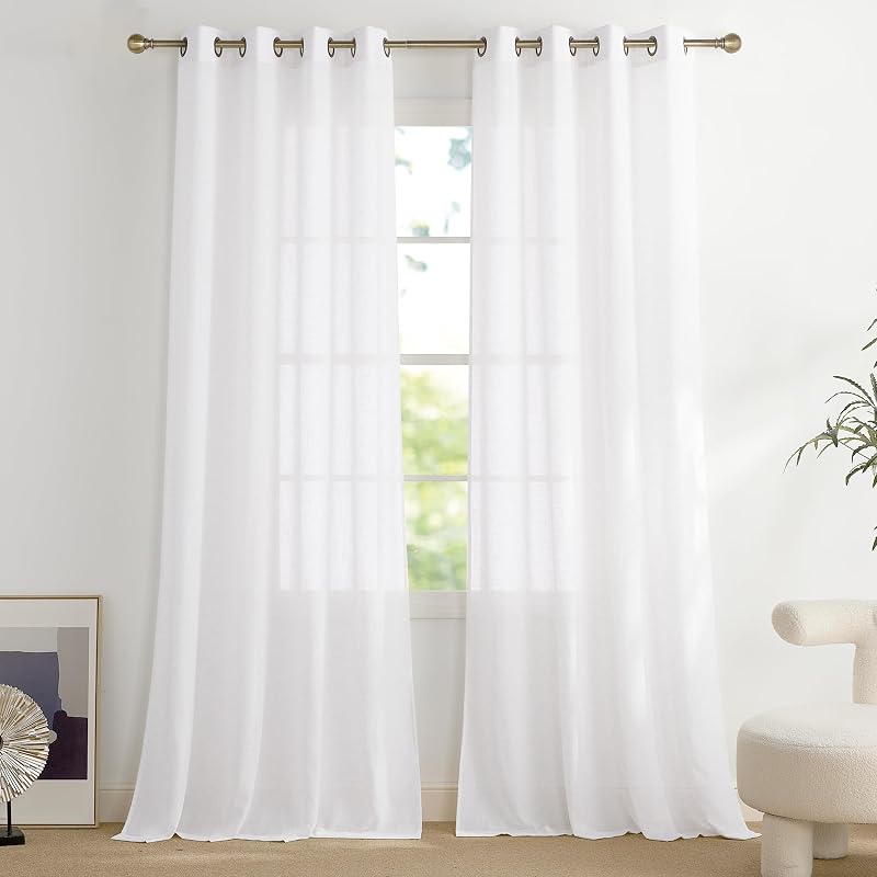 PONY DANCE Linen Look Voile Curtains Eyelet Top 52x95 Set of 2