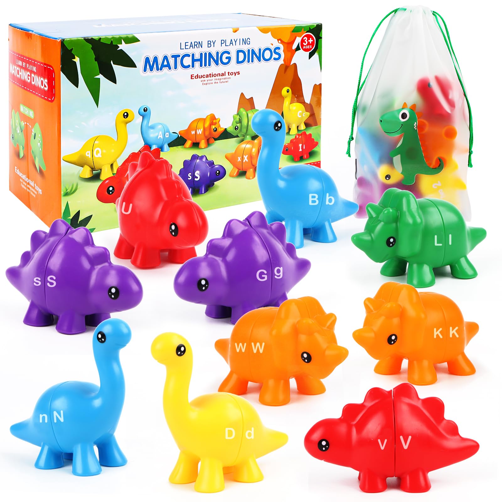 SUPRROW ABC Dinosaur Alphabet Toys,Educational Learning Toys for 2 3 4 5 Year Old Boys Girls Gifts,Matching Letters Fine Motor Toy,Preschool Montessori Toys
