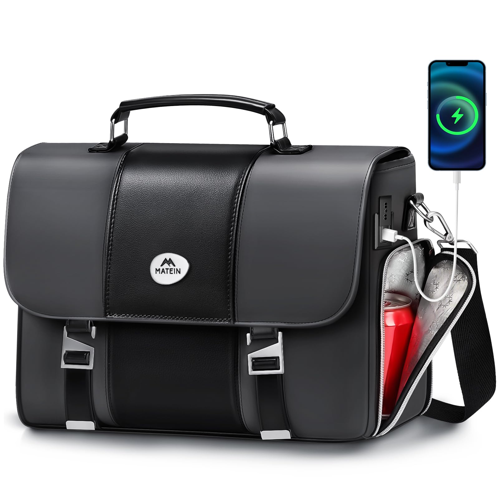 Photo 1 of MATEIN Mens Business Briefcase 15.6 Inch, PU Leather Messenger Bags Laptop Computer Bag with USB Charging Port & Cooler, Waterproof Stylish Crossbody Shoulder Satchel for Work Office Commuting
