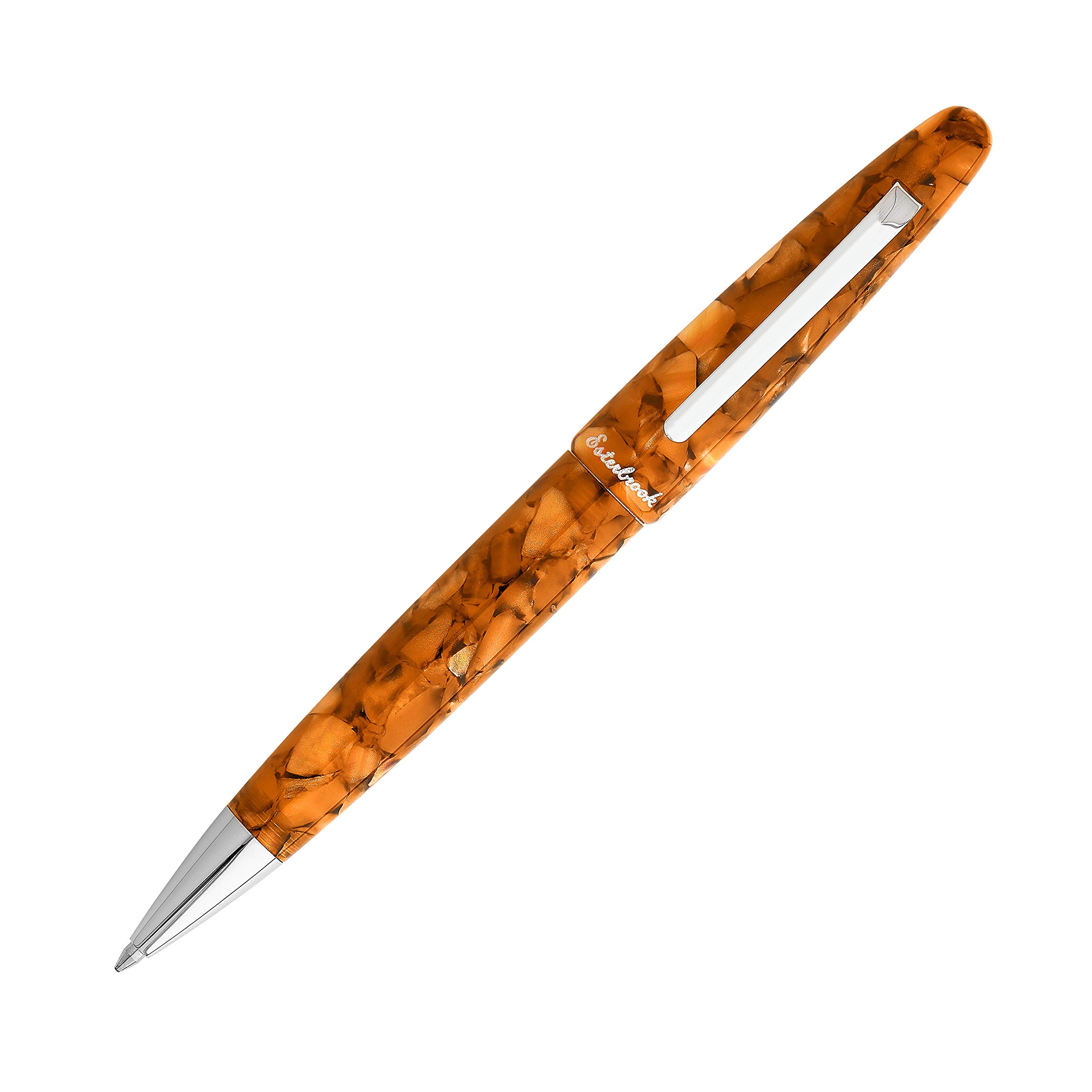 Esterbrook Estie Series Acrylic Ballpoint Pen - Marble Amber Brown with Silver Detailing - Twist Mechanism - Supplied with Black Ink Refill - E439