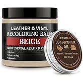 Laxmorph Leather Color Restorer, Leather Recoloring Balm, Scratch Remover, Leather Dye, Leather Paint with Leather Conditioner, Leather Repair Kit for Furniture Couches Car Seats Shoes, Beige