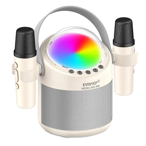 EVINYEP Portable Mini Karaoke Machine with 2 Wireless Microphones & Bluetooth Speaker, for Kids (4+ Years), Teens, Adults, Home Party