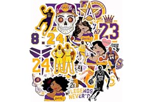 BESSER ASSOCIATES 33 PCS Los Angeles Stickers Vinyl Lakers Stickers Pack Basketball Star Stickers for Water Bottle, Laptop, Bicycle, Computer, Motorcycle, Travel Case, Car Decal 2-2.5 inches