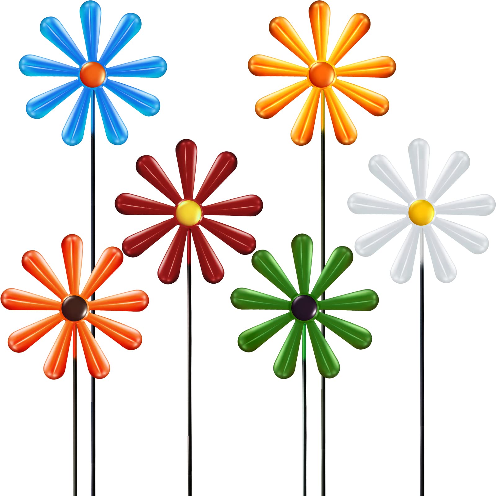 Ripeng 6 Pack Metal Daisy Garden Stakes Decor, Multicolor, Metal, Contemporary, Floral, Daisy Delights, Outdoor, Wedding, Anniversary