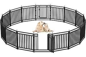 Petorldog Dog Fence for Yard Outdoor Indoor Dog Playpen 32" Height 16 Panels Metal Dog Pen Puppy Playpen Portable Dog Kennel Crate for RV Camping(Black-Silver)