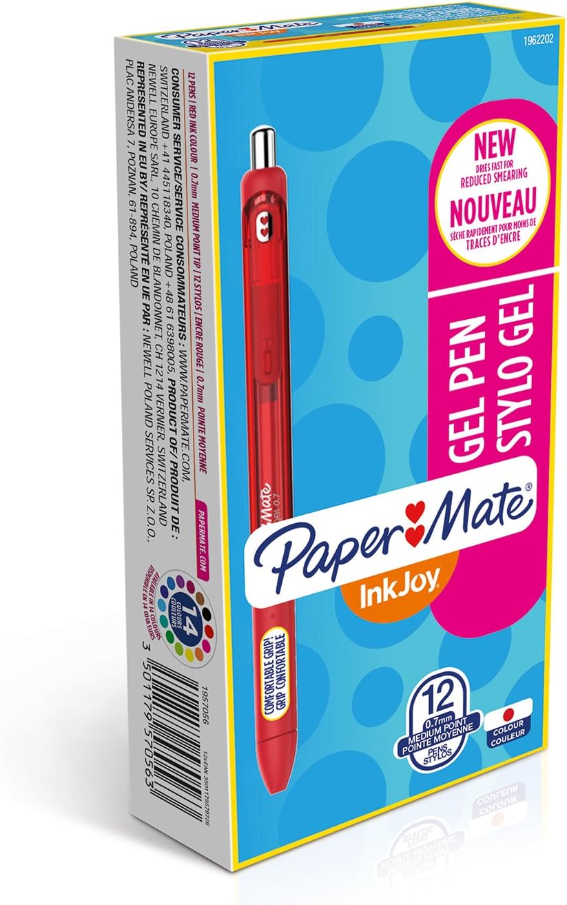 Paper Mate InkJoy Gel Pens, Red, 12 count