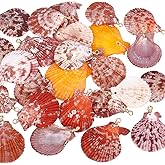 PH PandaHall 25pcs Natural Shell Pendants, 1.7~2.2 inch Colorful Scallop Pendants Dyed Beach Seashells Charms Dyed Summer Sea Shell Pendant Wrapped with Golden Wire for Bracelets Crafts Making