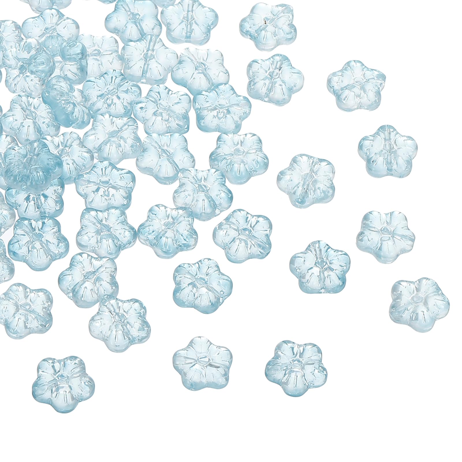 PATIKIL Random Glass Flower Beads, 100Pack Transparent Floral Hibiscus Beads for DIY Jewelry Making Bracelets Bulk, Blue