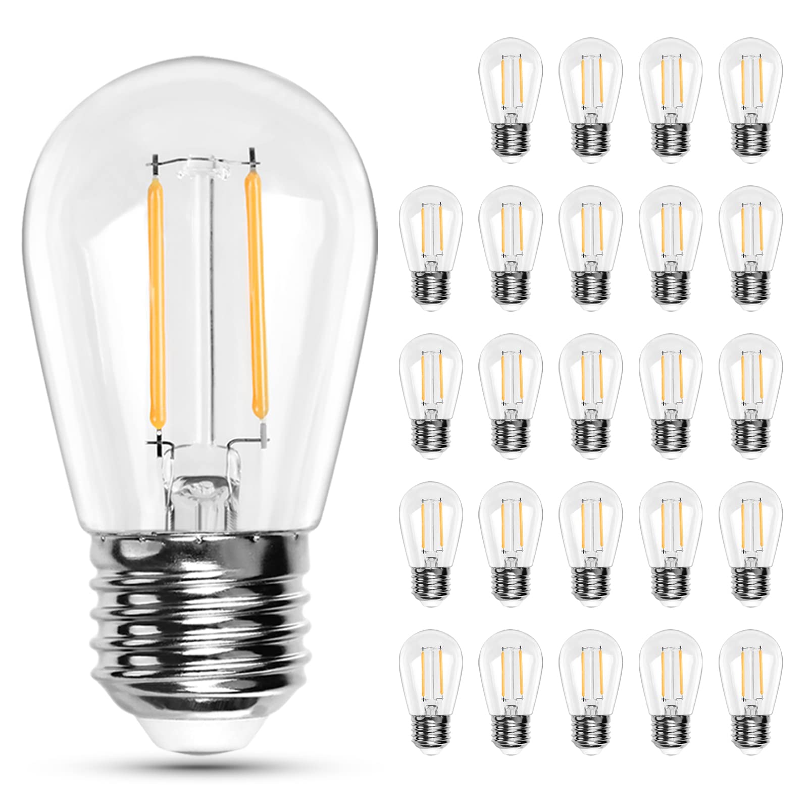 Spacelumen 25 Pack 2W E27 Screw Plastic S14 LED Light Bulb, Shatterproof & Waterproof 2700K Warm White Outdoor String Lights Bulbs