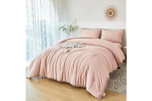 PERFEMET Blush Twin Bed in A Bag for Girls 5 Pcs Boho Pom Pom Bed Comforter Set with Sheets Soft Lightweight Pink Plain Bedding for Kids Teens(Blush, Twin)