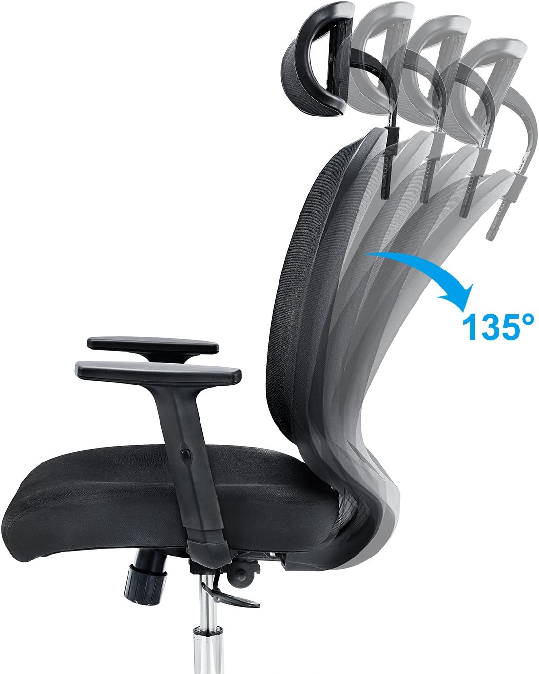 Cedric Office Chair, Breathable Mesh Computer Chair with Ergonomic Lumbar Support, Black Swivel Desk Chair with Adjustable Armrest, Headrest, Soft Cushion Seat: Furniture & Decor
