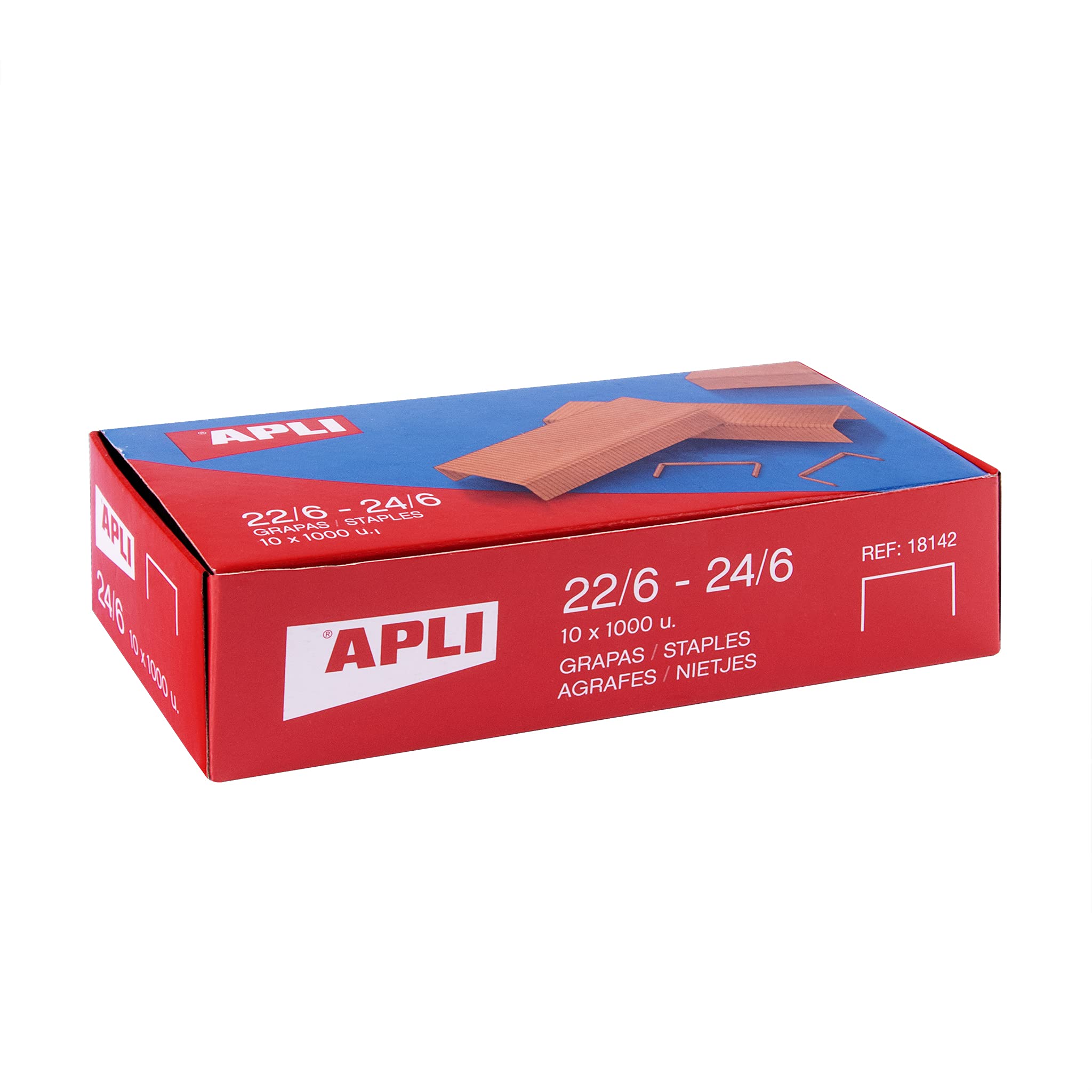 APLI 18964 – Pack of 10,000 Galvanised Copper Staples No. 22/6 – 24/6 – 10 Boxes of 1000 Staples