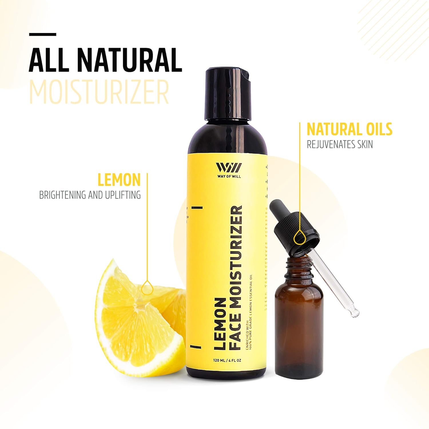 Lemon Face Moisturizer, Facial Moisturizer with Lemon Essential Oil, Face Cream for Women and Men, Sulfate and Paraben Free, 120 mL - Way of Will: Beauty